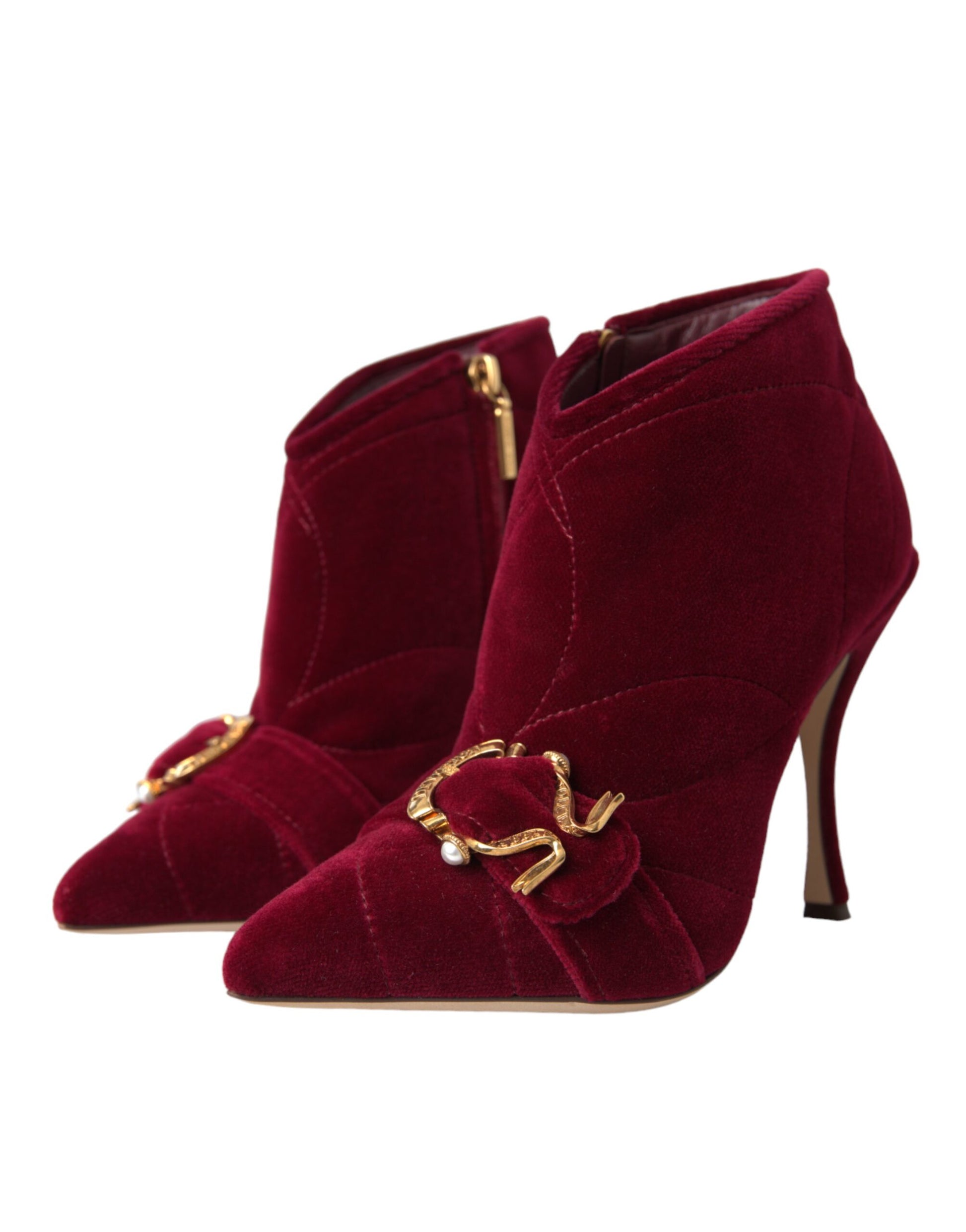 Dolce & Gabbana Dark Red Velvet Devotion Buckle Boots Shoes - ACCEXO