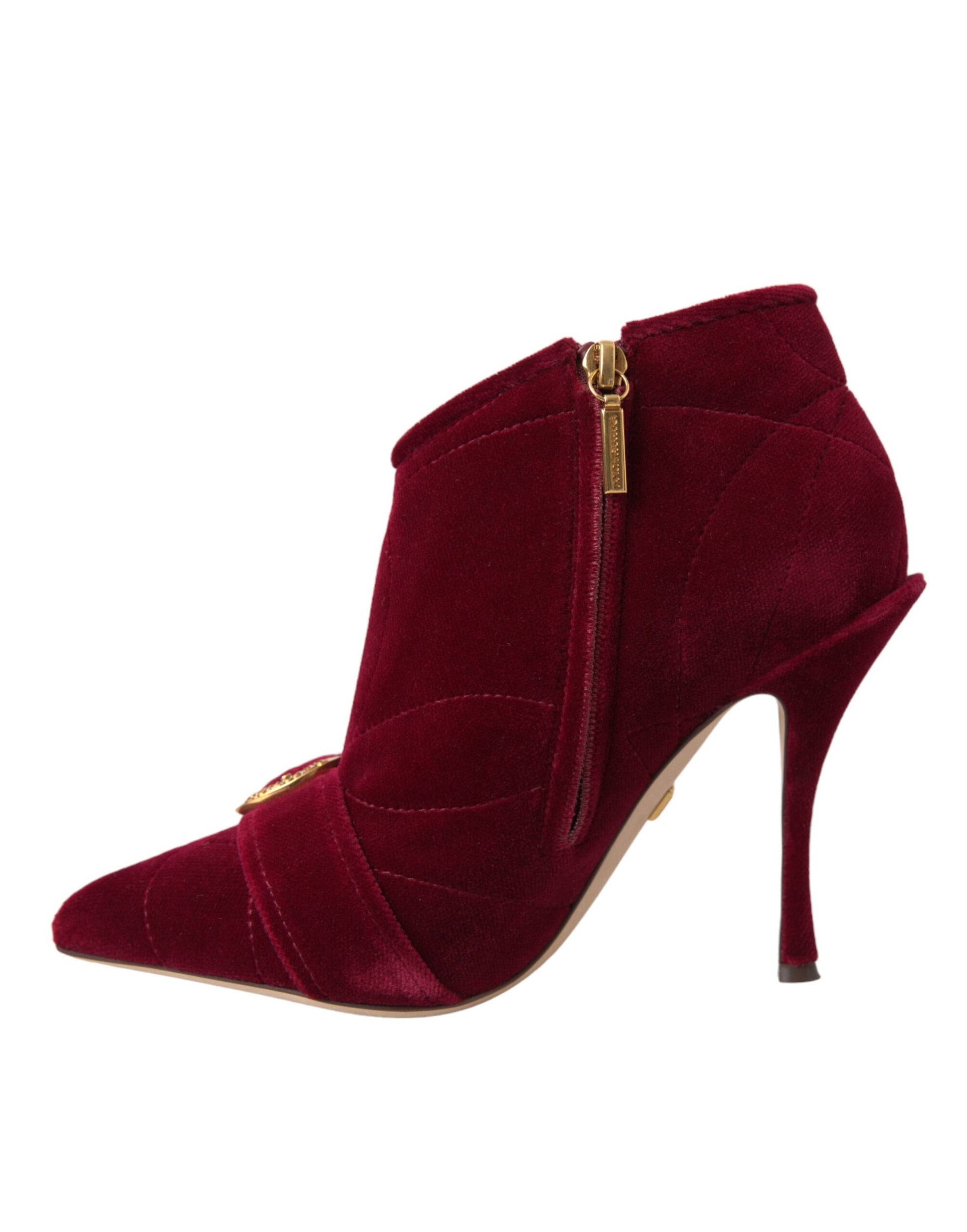 Dolce & Gabbana Dark Red Velvet Devotion Buckle Boots Shoes - ACCEXO