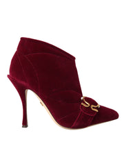 Dolce & Gabbana Dark Red Velvet Devotion Buckle Boots Shoes - ACCEXO