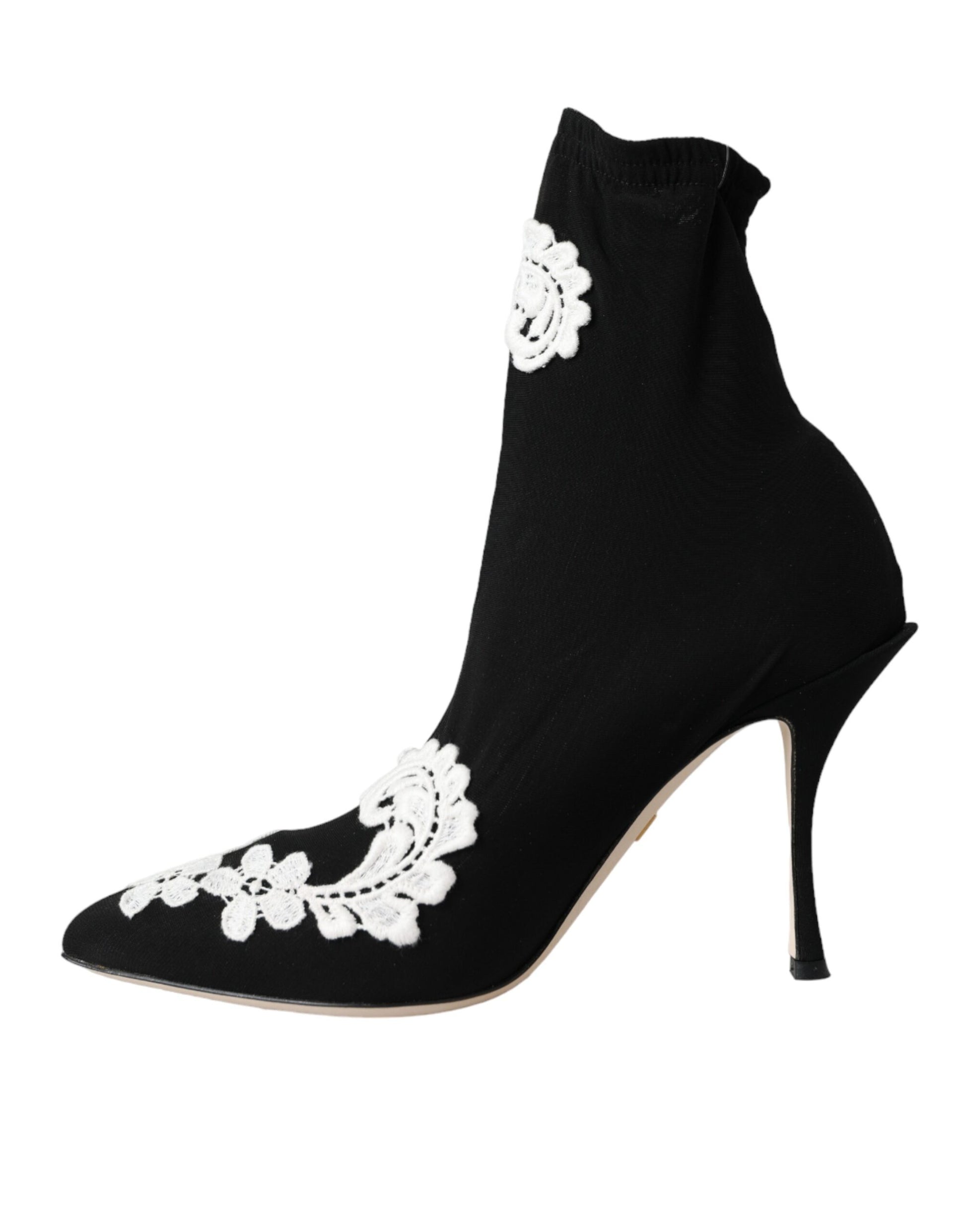Dolce & Gabbana Black White Embroidery Slip On Boots Shoes - ACCEXO