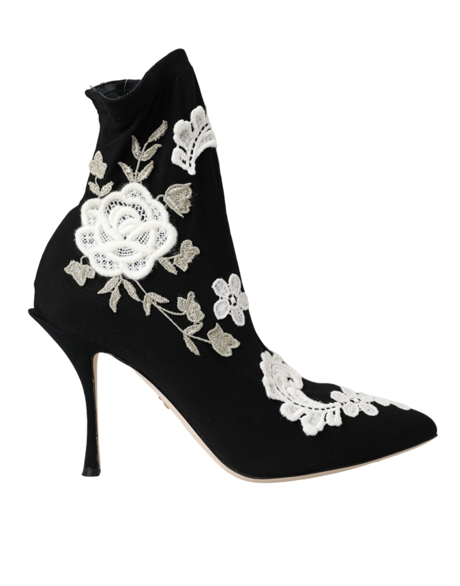 Dolce & Gabbana Black White Embroidery Slip On Boots Shoes - ACCEXO