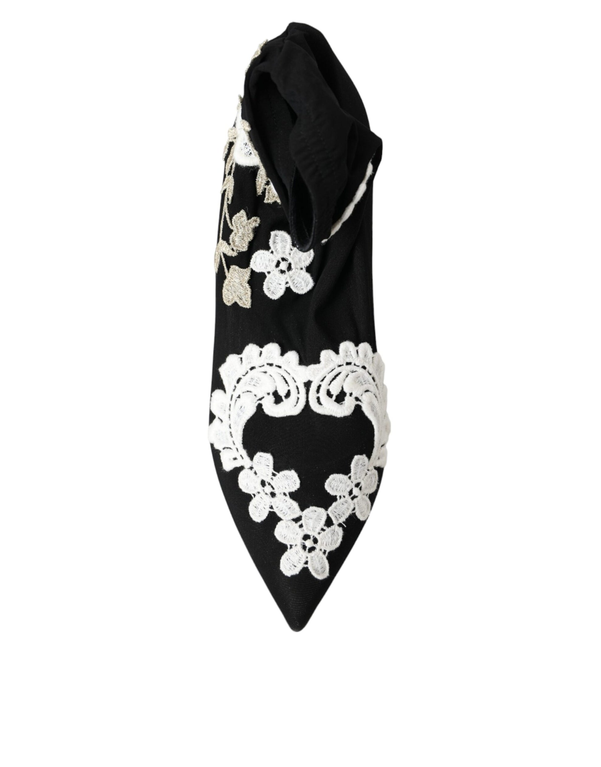 Dolce & Gabbana Black White Embroidery Slip On Boots Shoes - ACCEXO