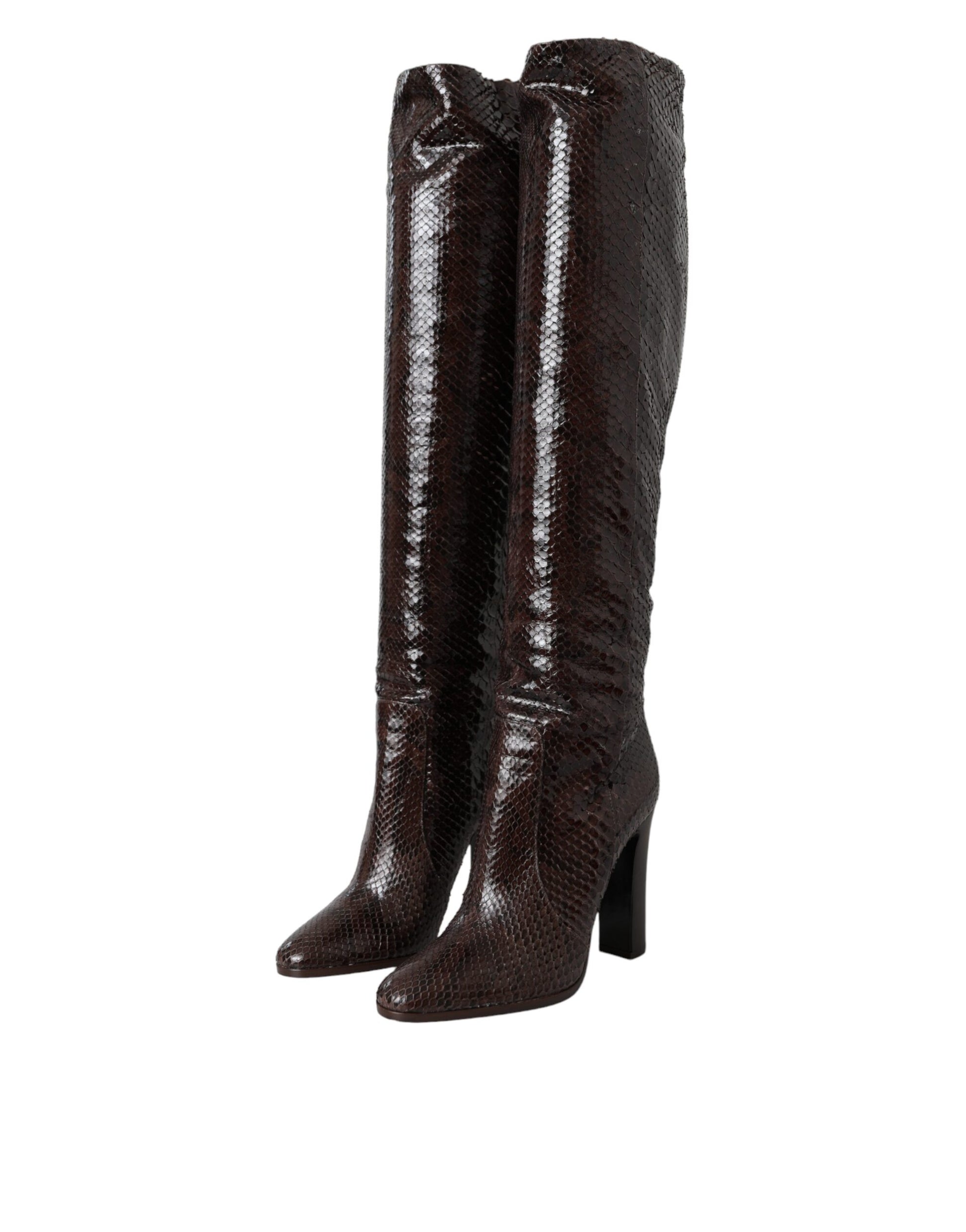 Dolce & Gabbana Brown Exotic Leather Heels High Boots Shoes - ACCEXO
