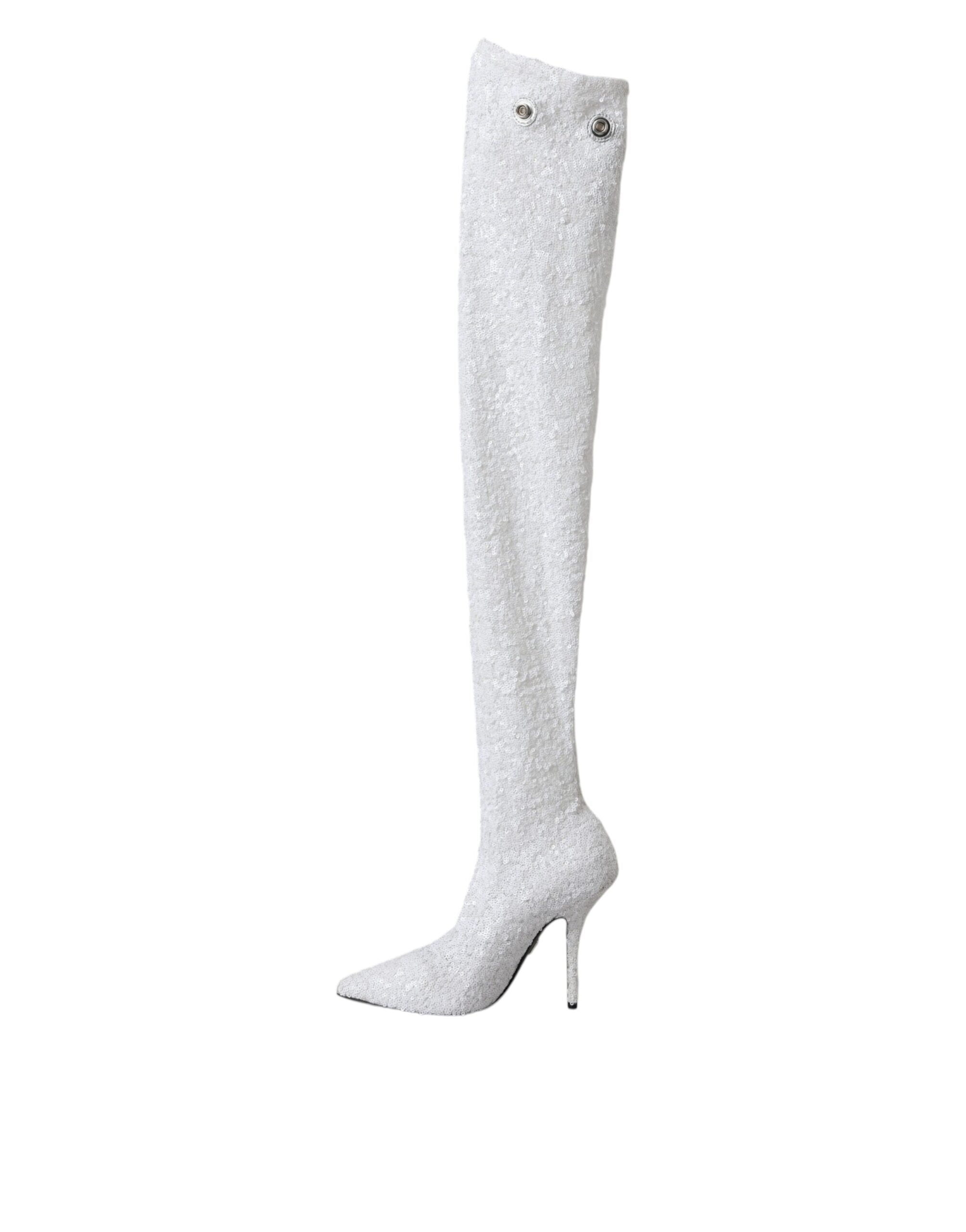 Dolce & Gabbana White Heels Stiletto Knee High Boots Shoes - ACCEXO