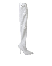 Dolce & Gabbana White Heels Stiletto Knee High Boots Shoes - ACCEXO