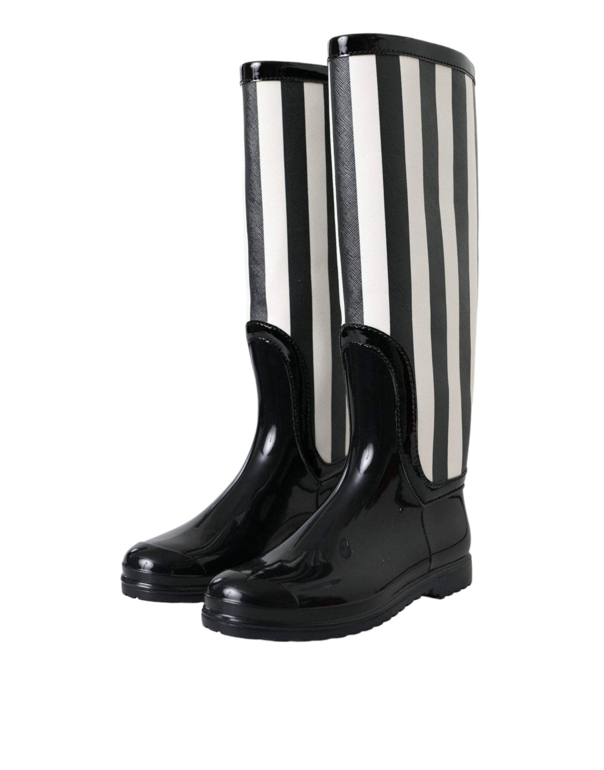 Dolce & Gabbana Black Rubber Knee High Flat Boots Shoes - ACCEXO