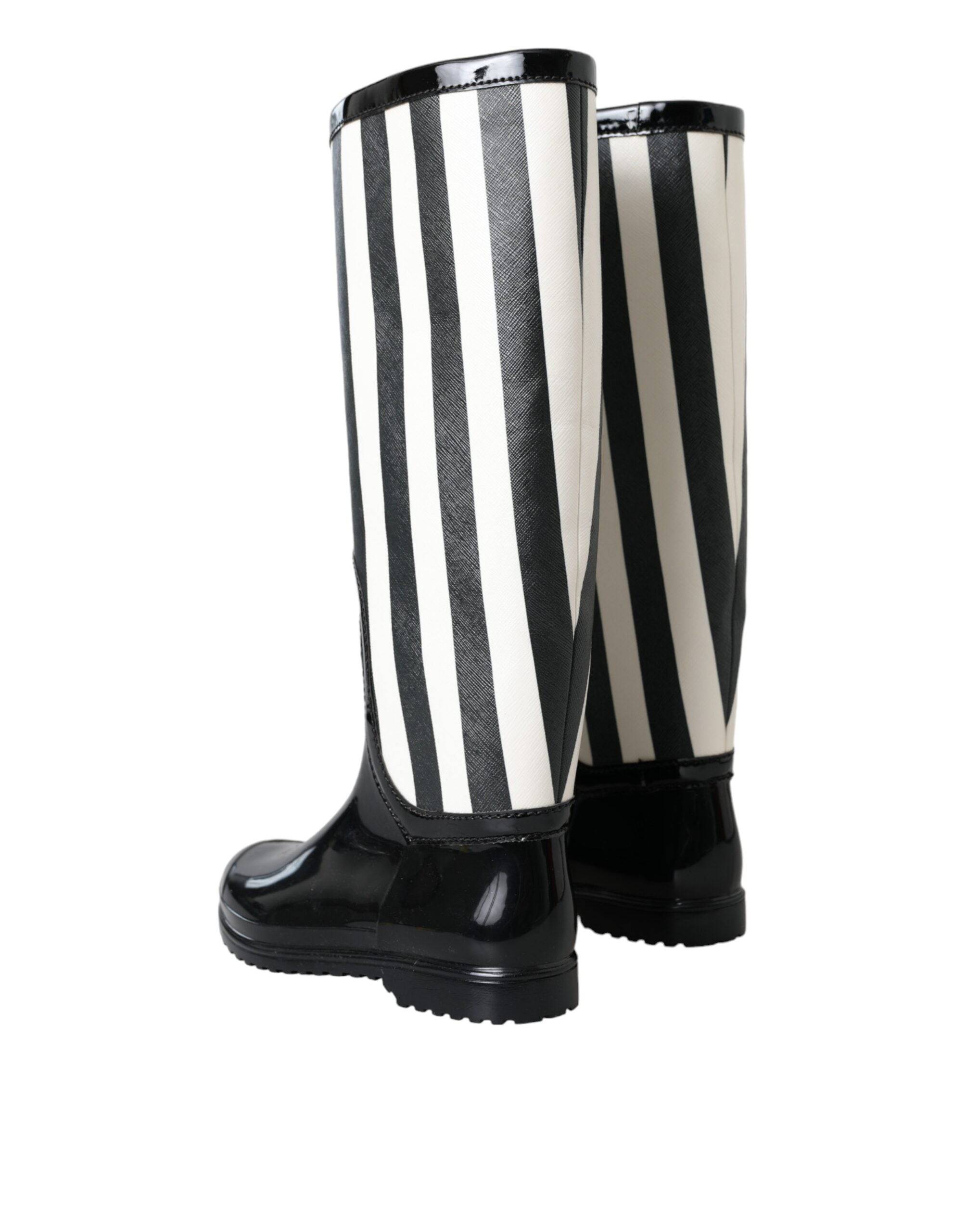 Dolce & Gabbana Black Rubber Knee High Flat Boots Shoes - ACCEXO