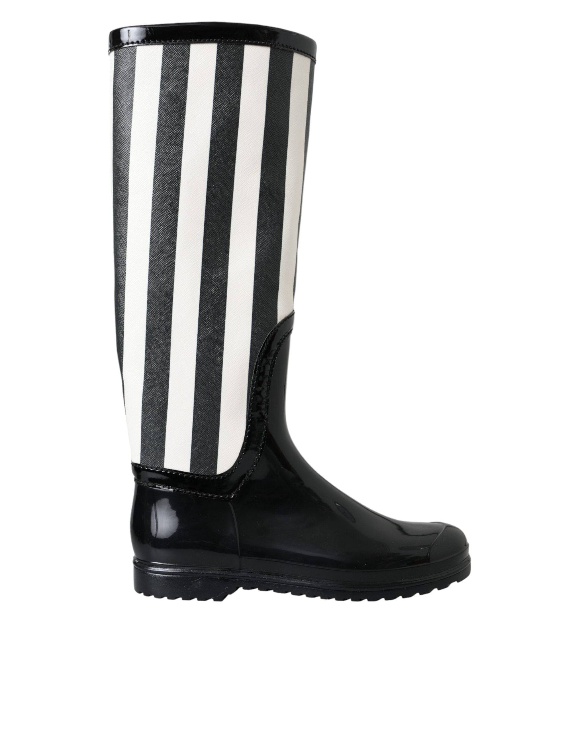 Dolce & Gabbana Black Rubber Knee High Flat Boots Shoes - ACCEXO