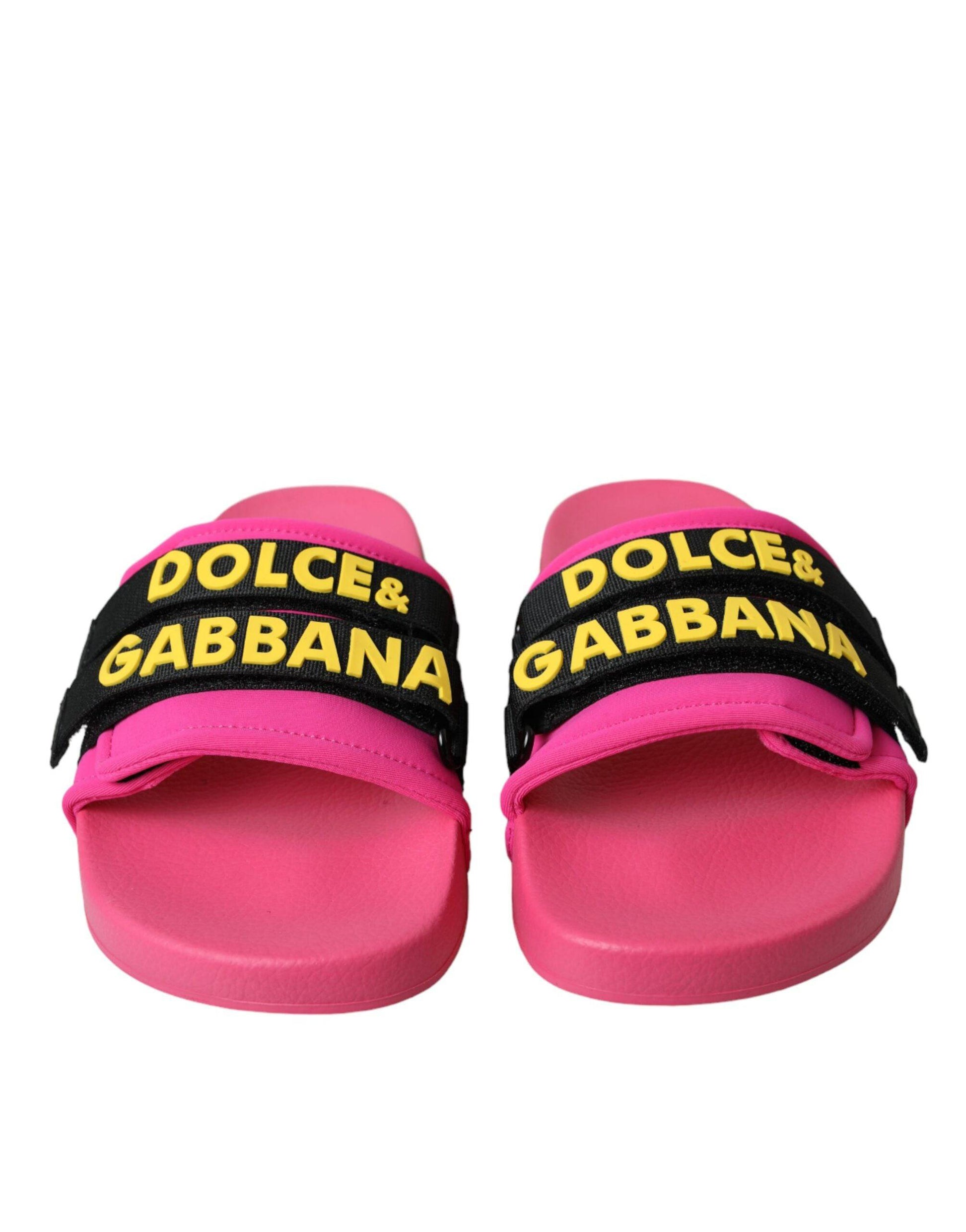 Dolce & Gabbana Pink Black Logo Beachwear Flats Sandals Shoes - ACCEXO