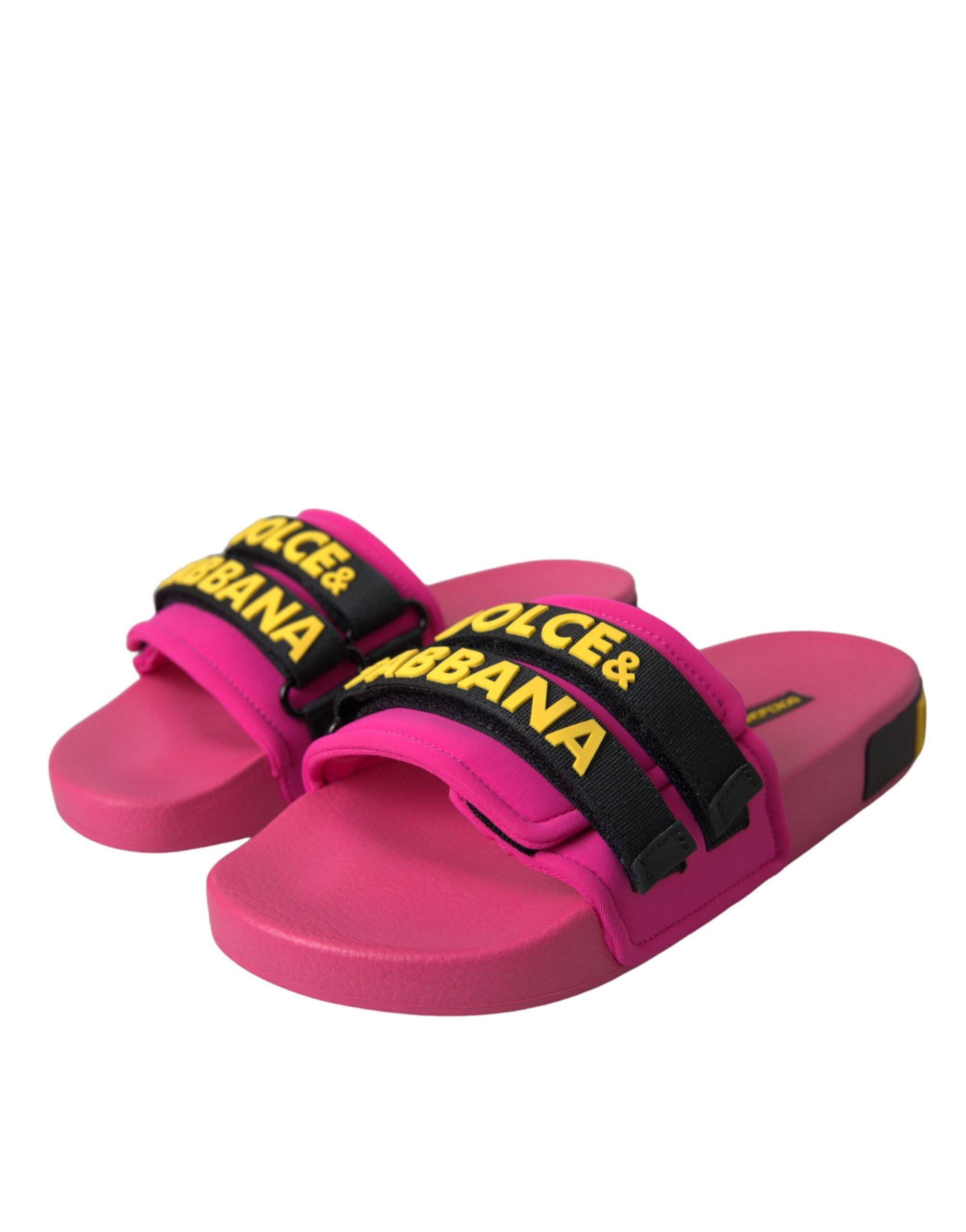 Dolce & Gabbana Pink Black Logo Beachwear Flats Sandals Shoes - ACCEXO