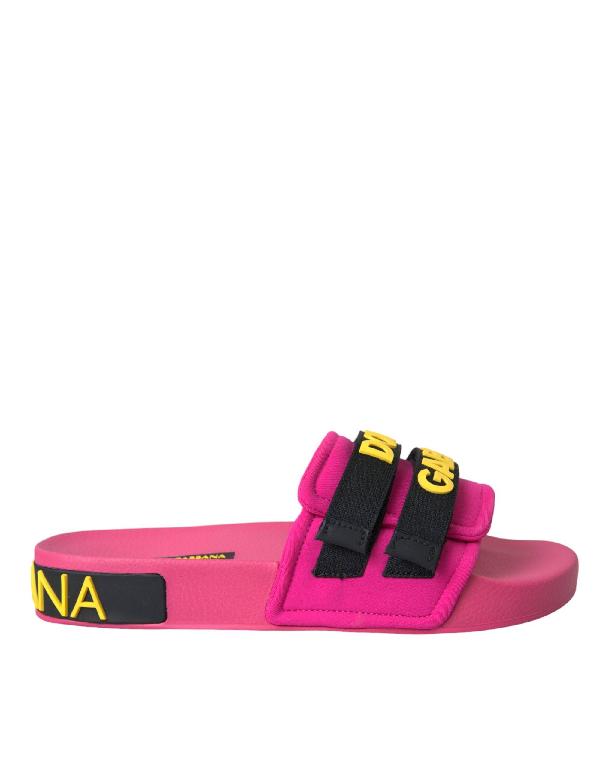 Dolce & Gabbana Pink Black Logo Beachwear Flats Sandals Shoes - ACCEXO