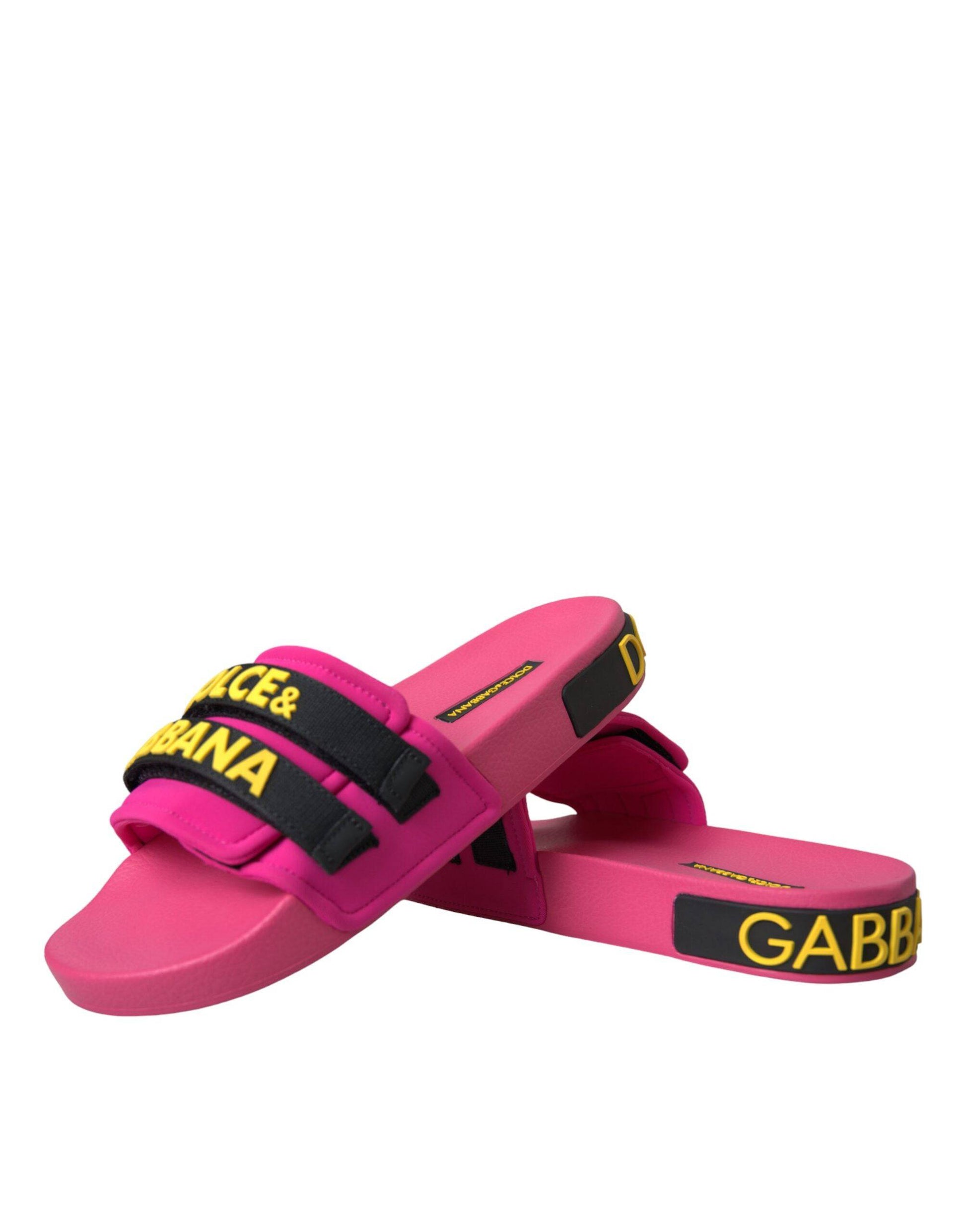 Dolce & Gabbana Pink Black Logo Beachwear Flats Sandals Shoes - ACCEXO