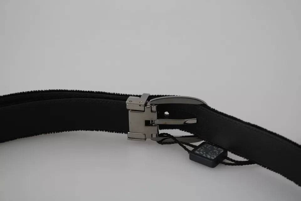 Dolce & Gabbana Black Velvet Silver Tone Metal Buckle Men Belt - ACCEXO