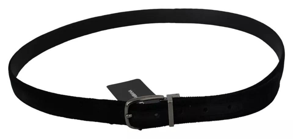 Dolce & Gabbana Black Velvet Silver Tone Metal Buckle Men Belt - ACCEXO