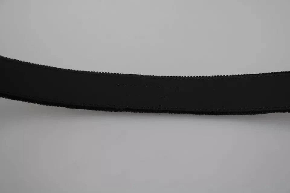 Dolce & Gabbana Black Velvet Silver Tone Metal Buckle Men Belt - ACCEXO