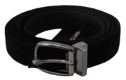 Dolce & Gabbana Black Velvet Silver Tone Metal Buckle Men Belt - ACCEXO