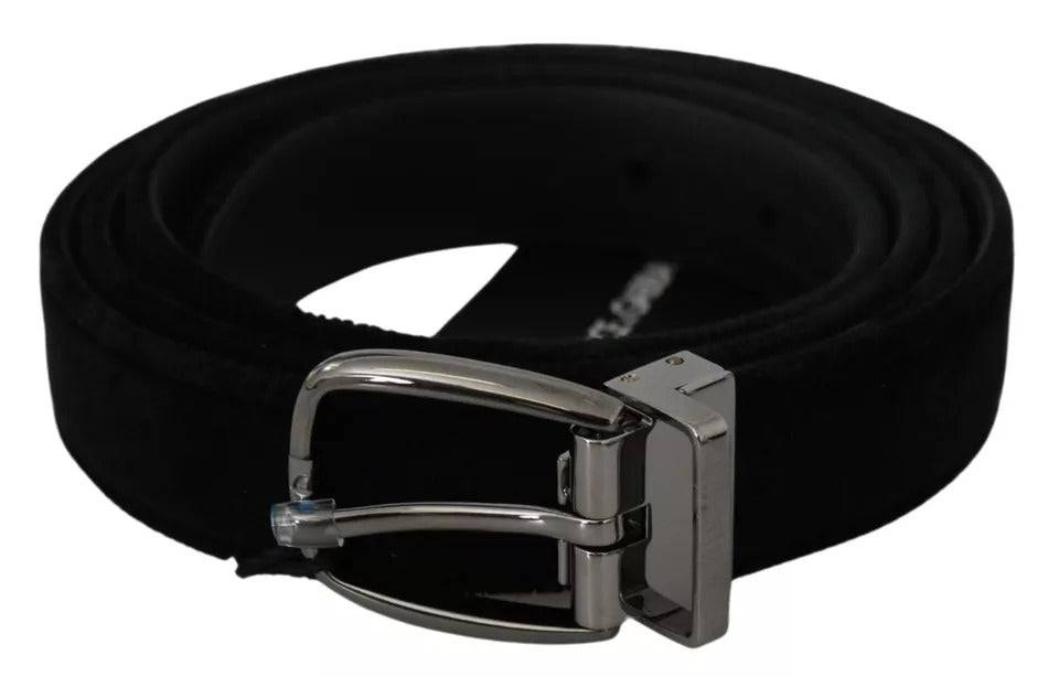 Dolce & Gabbana Black Velvet Silver Tone Metal Buckle Men Belt - ACCEXO