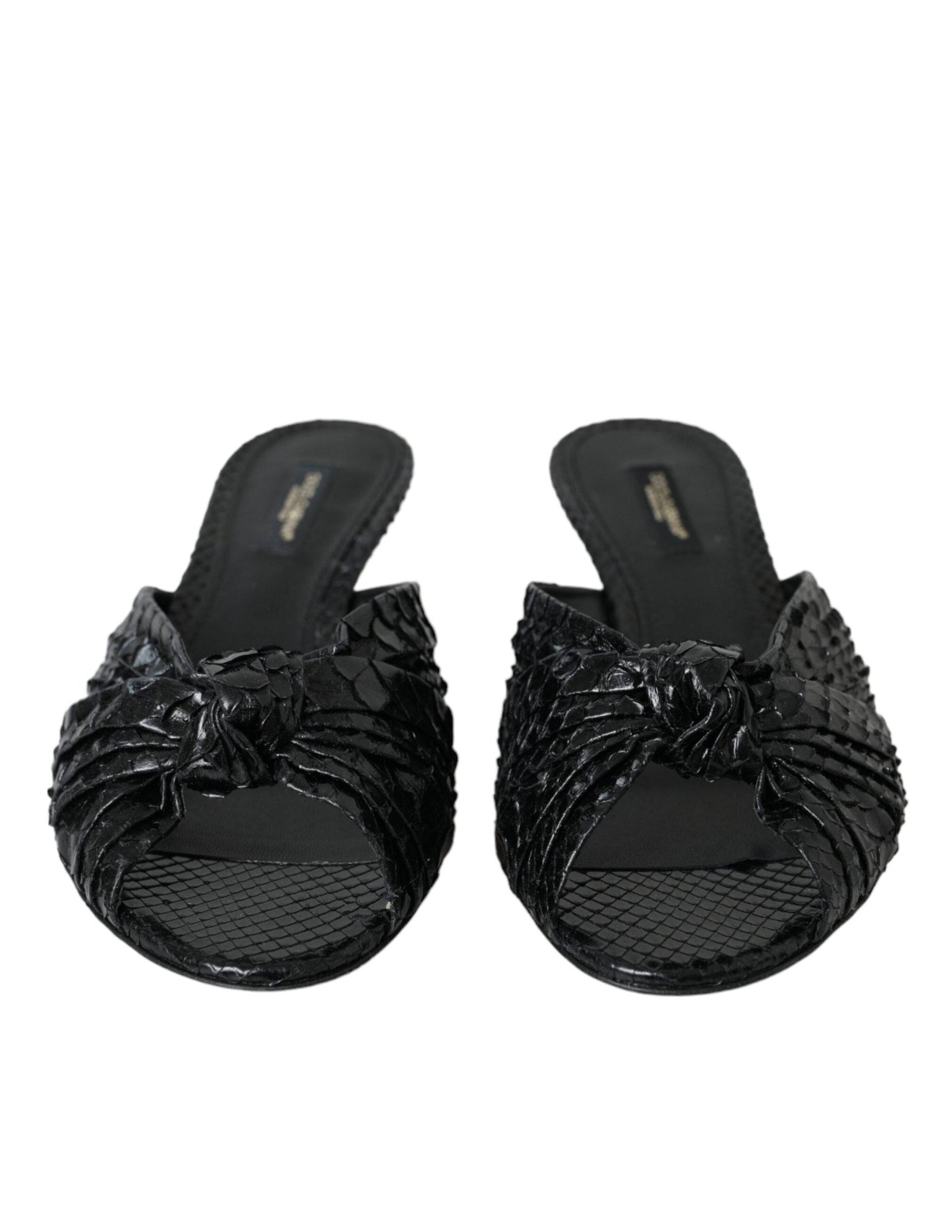 Dolce & Gabbana Black Exotic Leather Heels Slides Shoes - ACCEXO