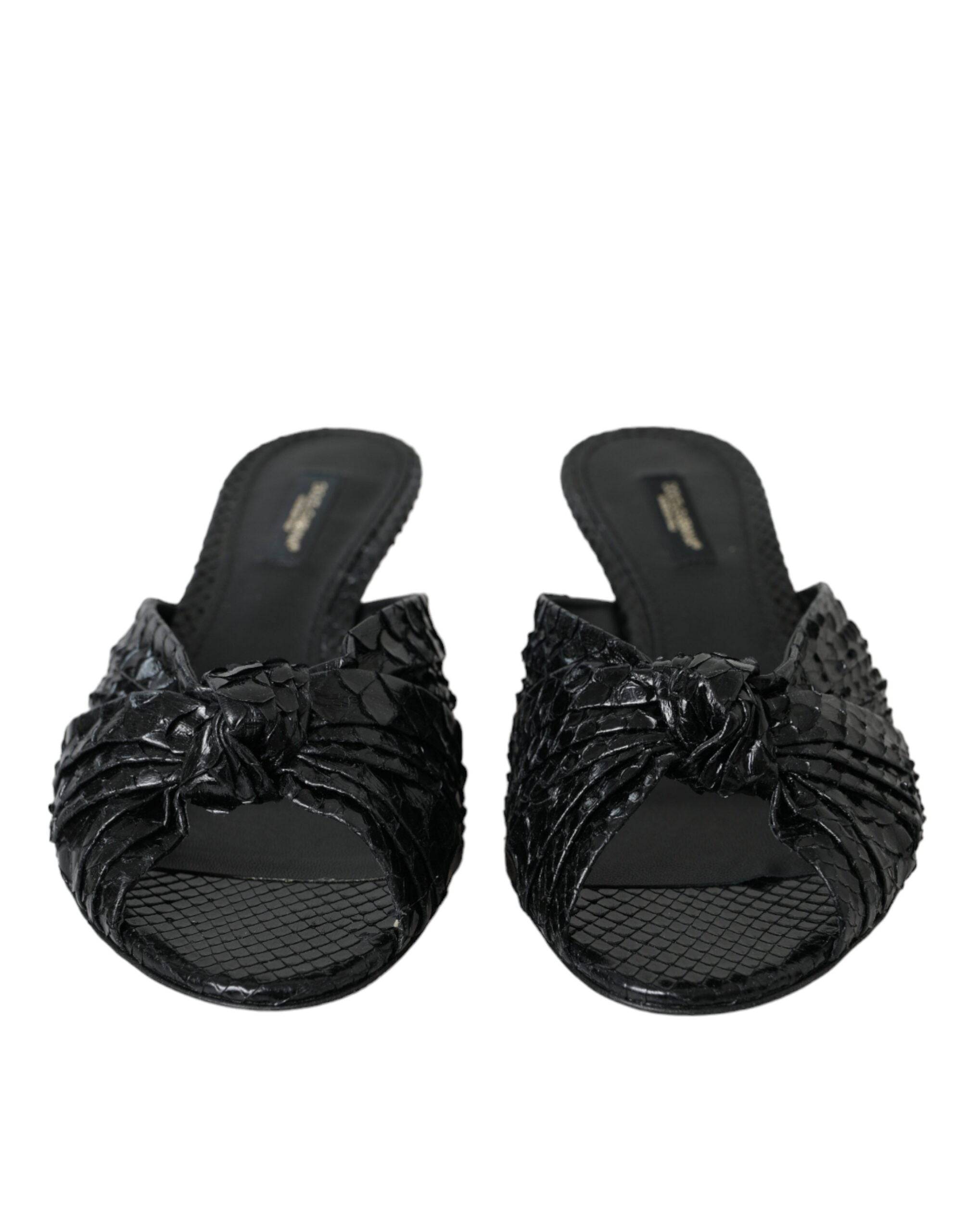 Dolce & Gabbana Black Exotic Leather Heels Slides Shoes - ACCEXO