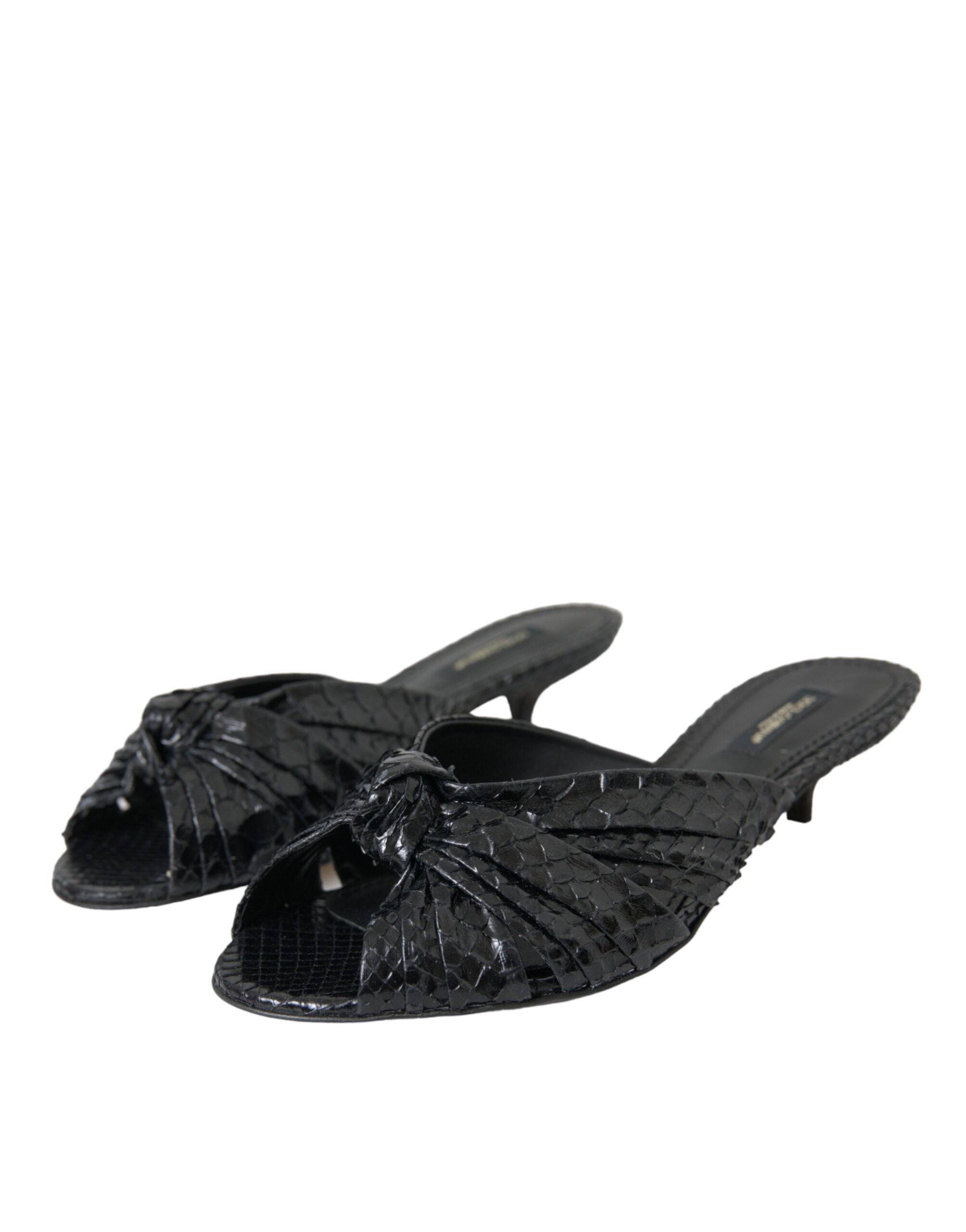 Dolce & Gabbana Black Exotic Leather Heels Slides Shoes - ACCEXO