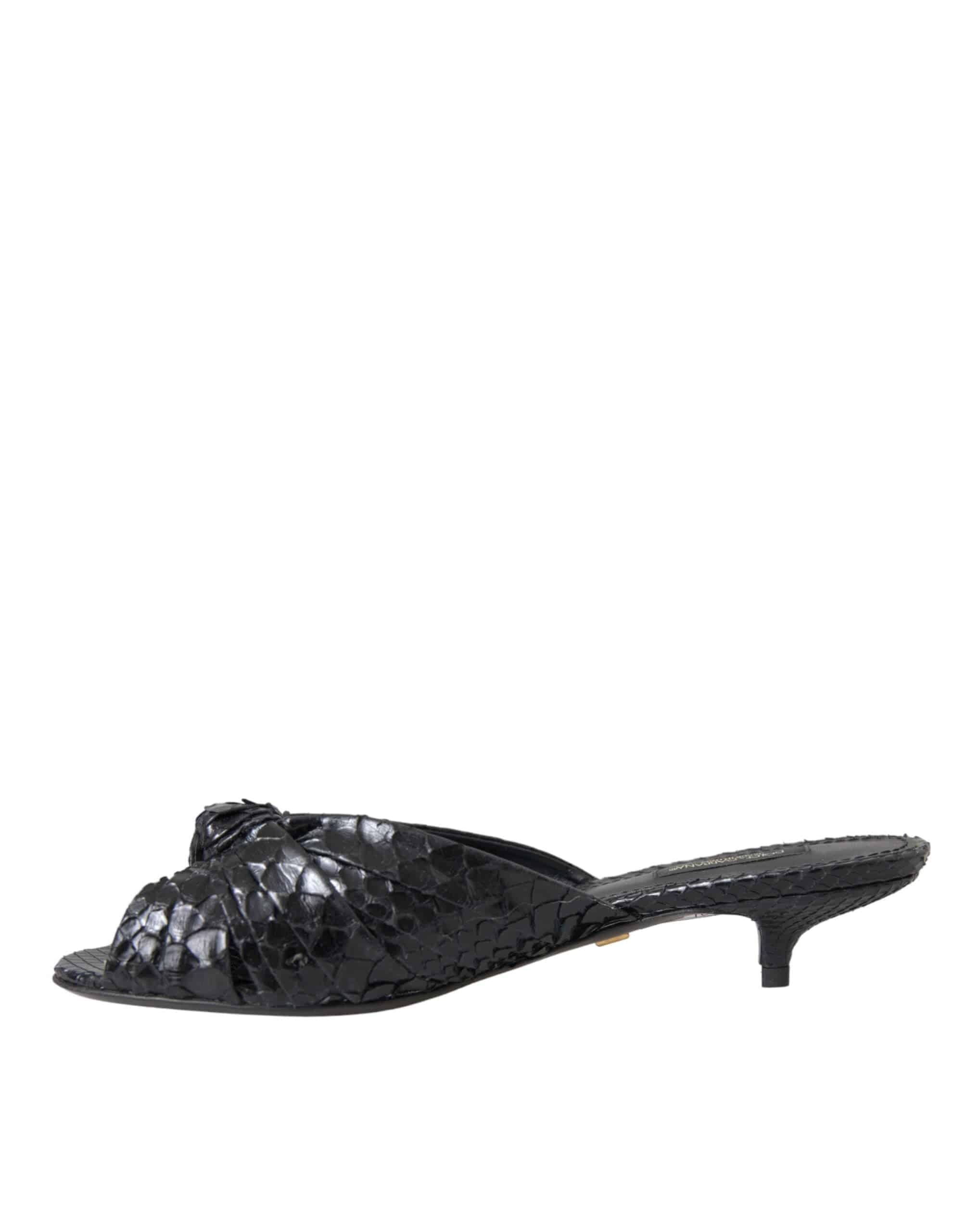 Dolce & Gabbana Black Exotic Leather Heels Slides Shoes - ACCEXO