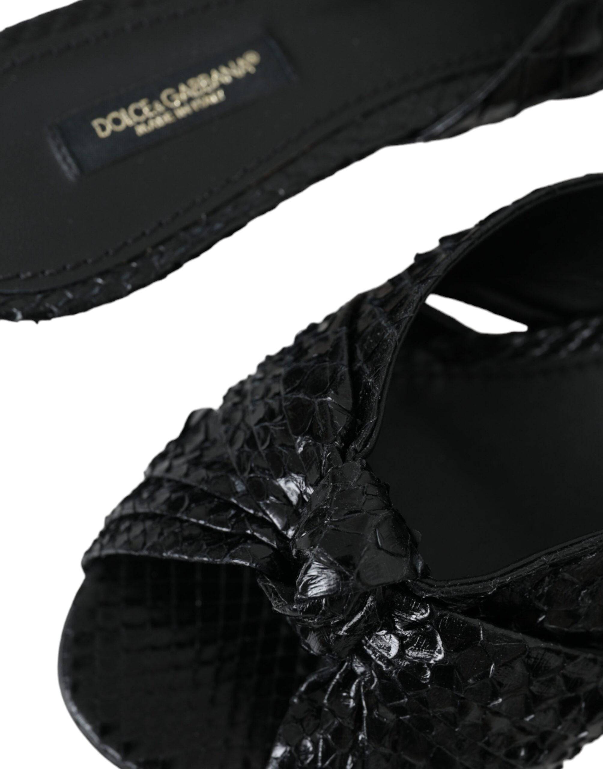 Dolce & Gabbana Black Exotic Leather Heels Slides Shoes - ACCEXO