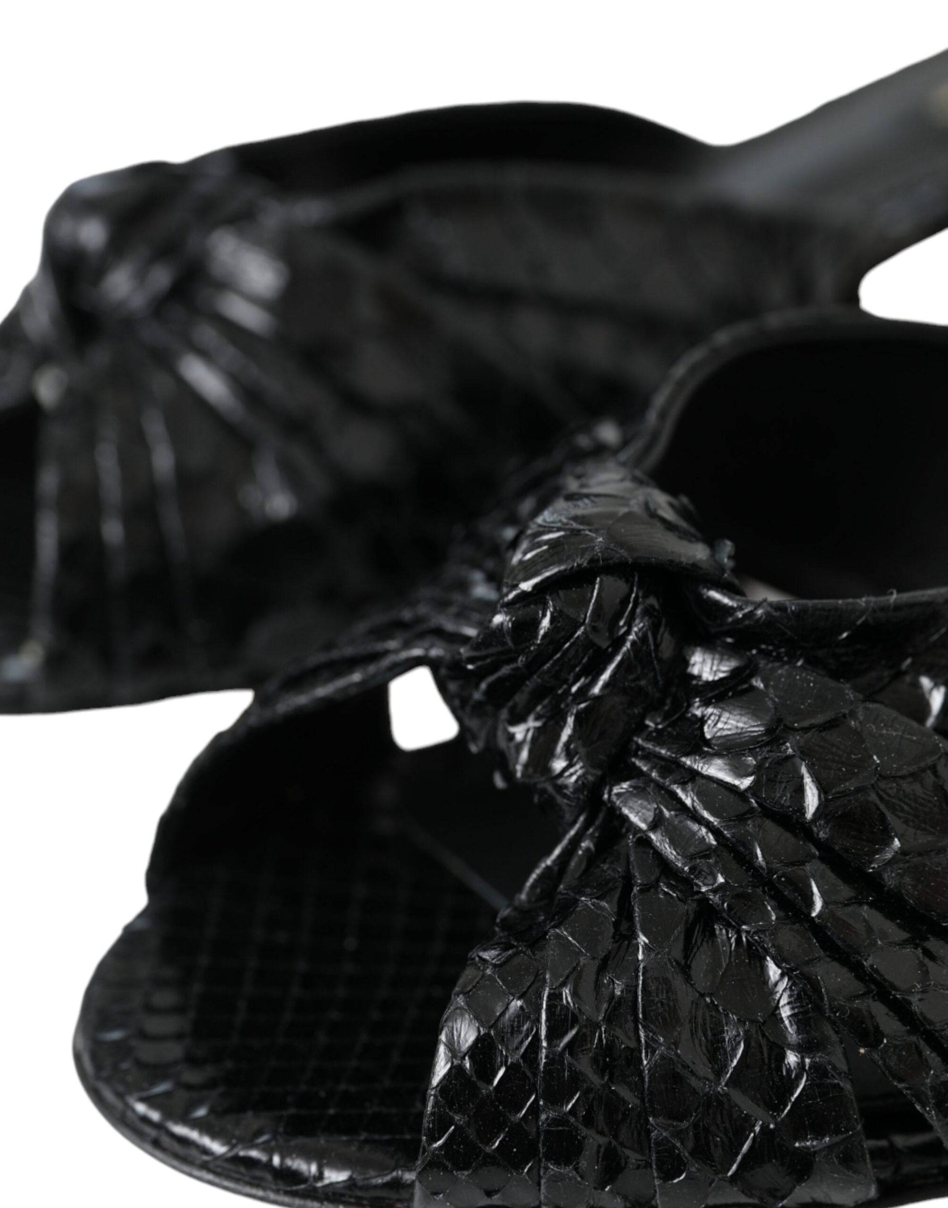Dolce & Gabbana Black Exotic Leather Heels Slides Shoes - ACCEXO