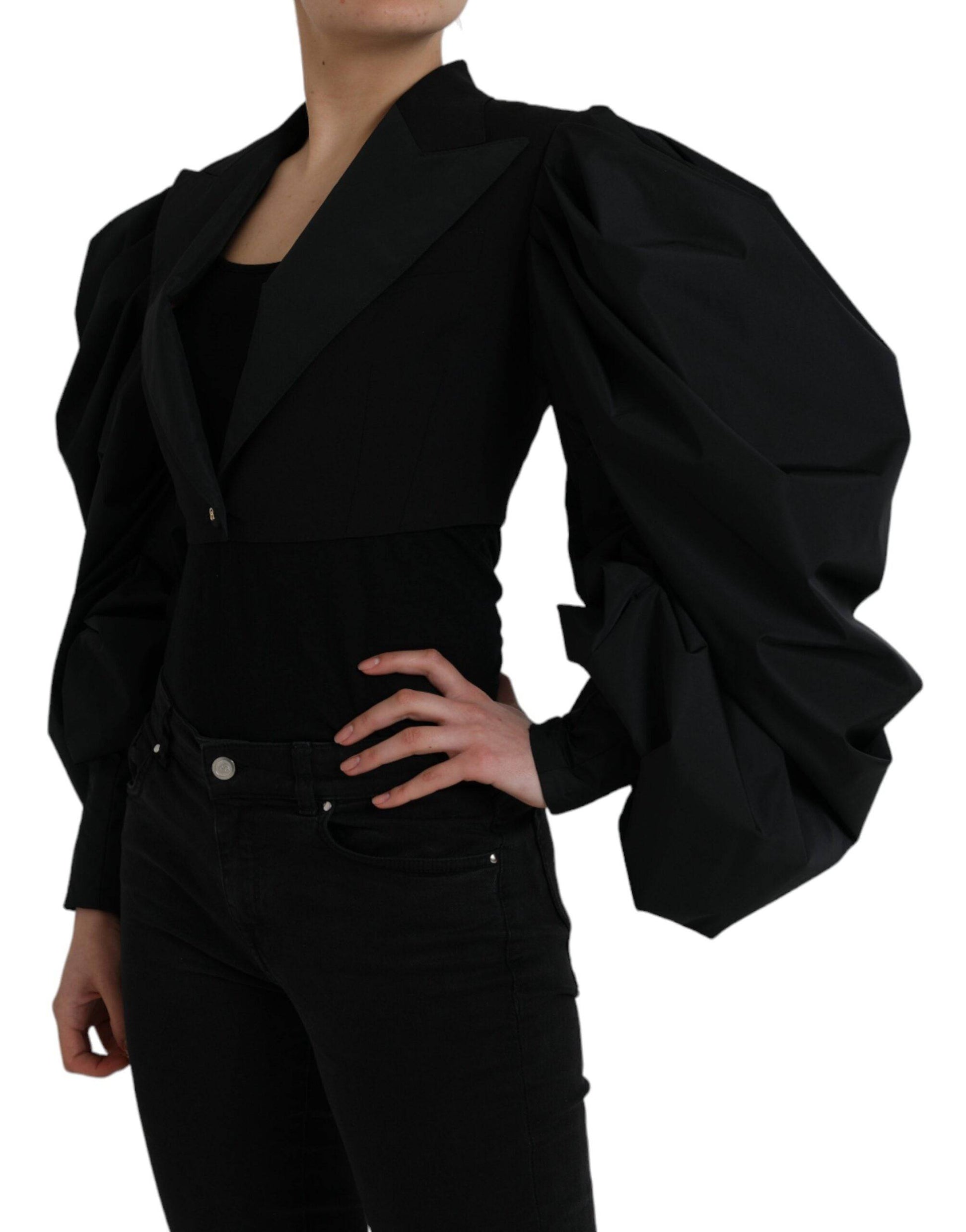 Dolce & Gabbana Black Polyester Puffed Sleeves Cropped Jacket - ACCEXO