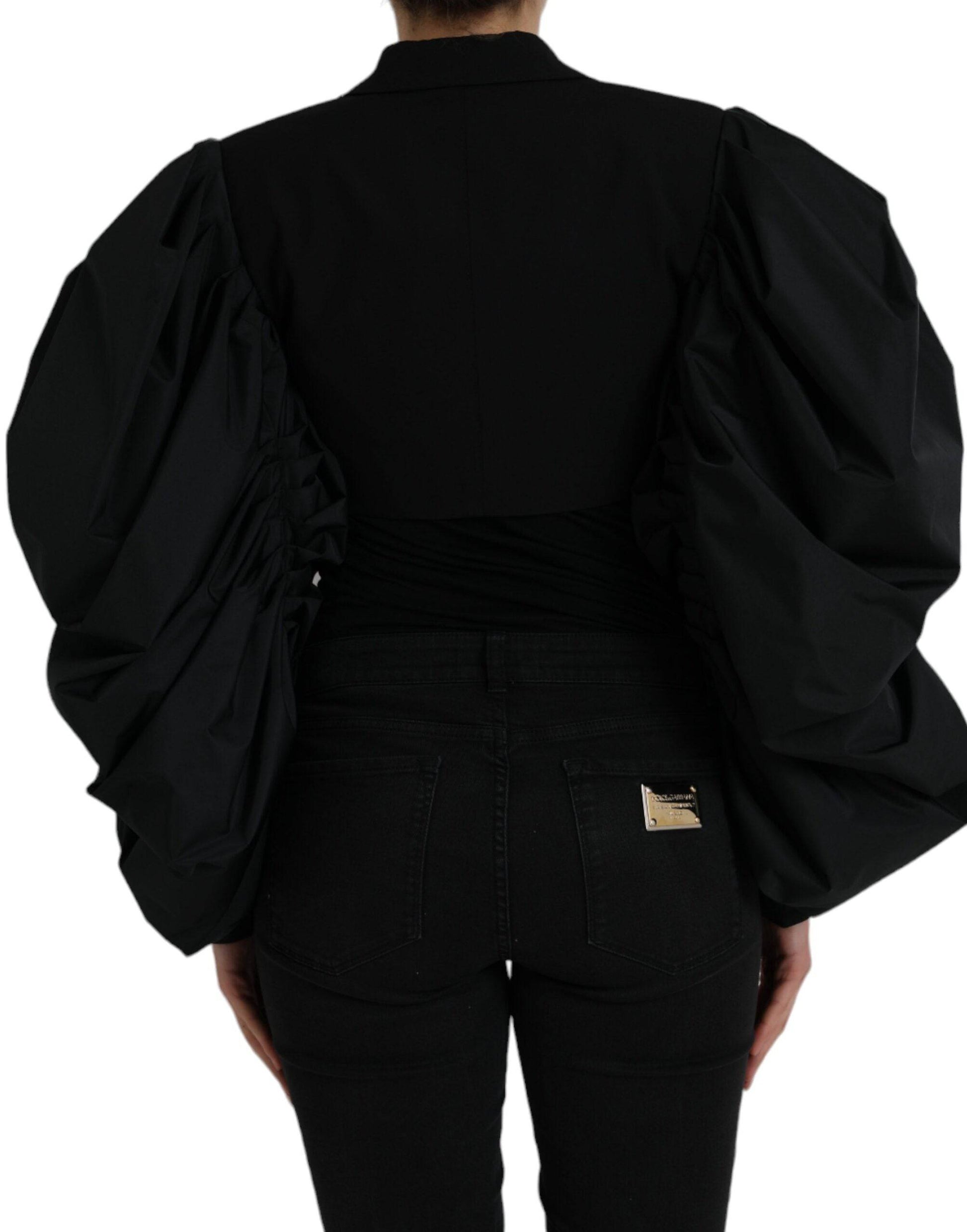 Dolce & Gabbana Black Polyester Puffed Sleeves Cropped Jacket - ACCEXO