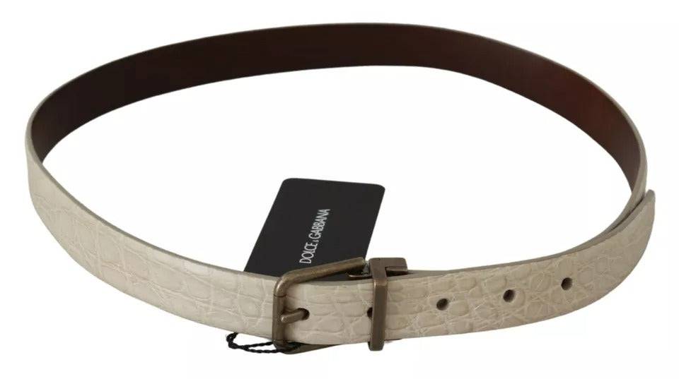 Dolce & Gabbana Cream Beige Gold Buckle Waist Leather Belt - ACCEXO