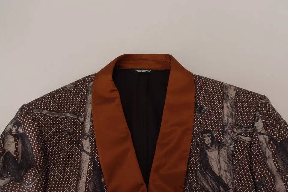Dolce & Gabbana Bronze Monkey Print Silk Slim Jacket Blazer - ACCEXO
