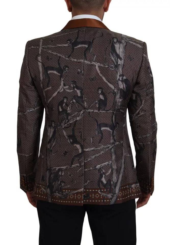Dolce & Gabbana Bronze Monkey Print Silk Slim Jacket Blazer - ACCEXO