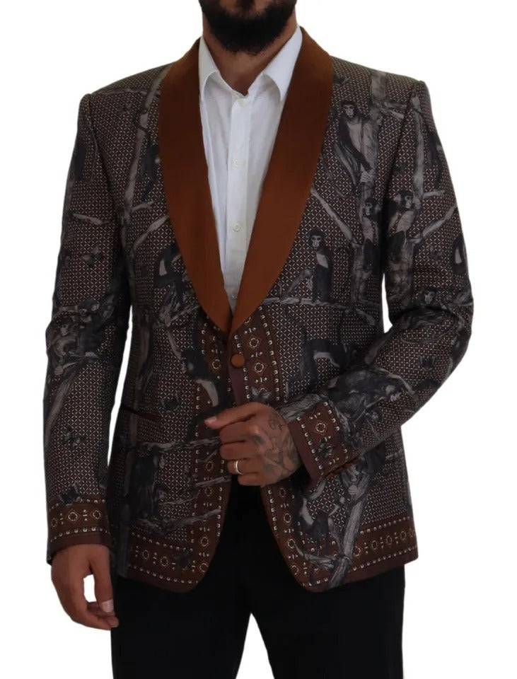 Dolce & Gabbana Bronze Monkey Print Silk Slim Jacket Blazer - ACCEXO