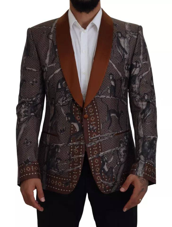 Dolce & Gabbana Bronze Monkey Print Silk Slim Jacket Blazer - ACCEXO