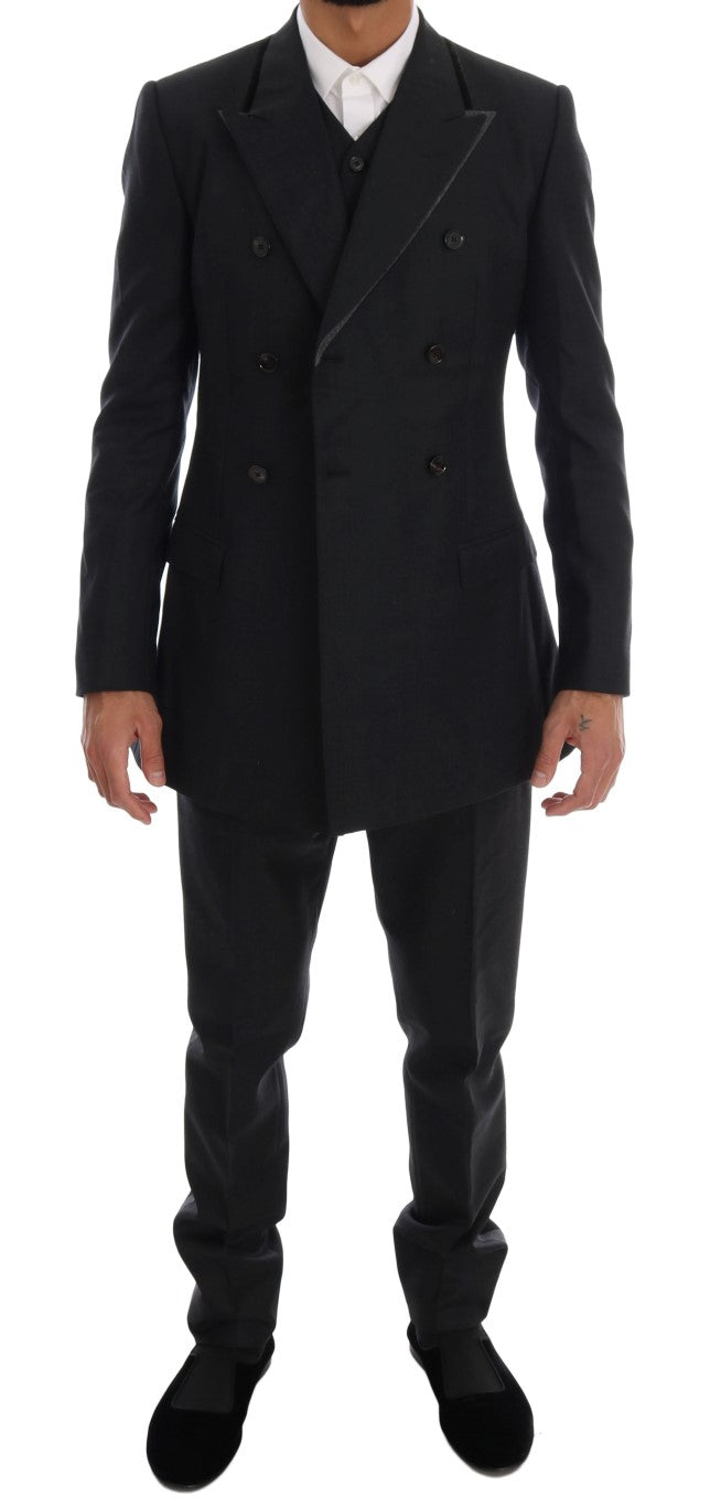 Dolce & Gabbana Elegant Gray Double Breasted Wool Suit - ACCEXO