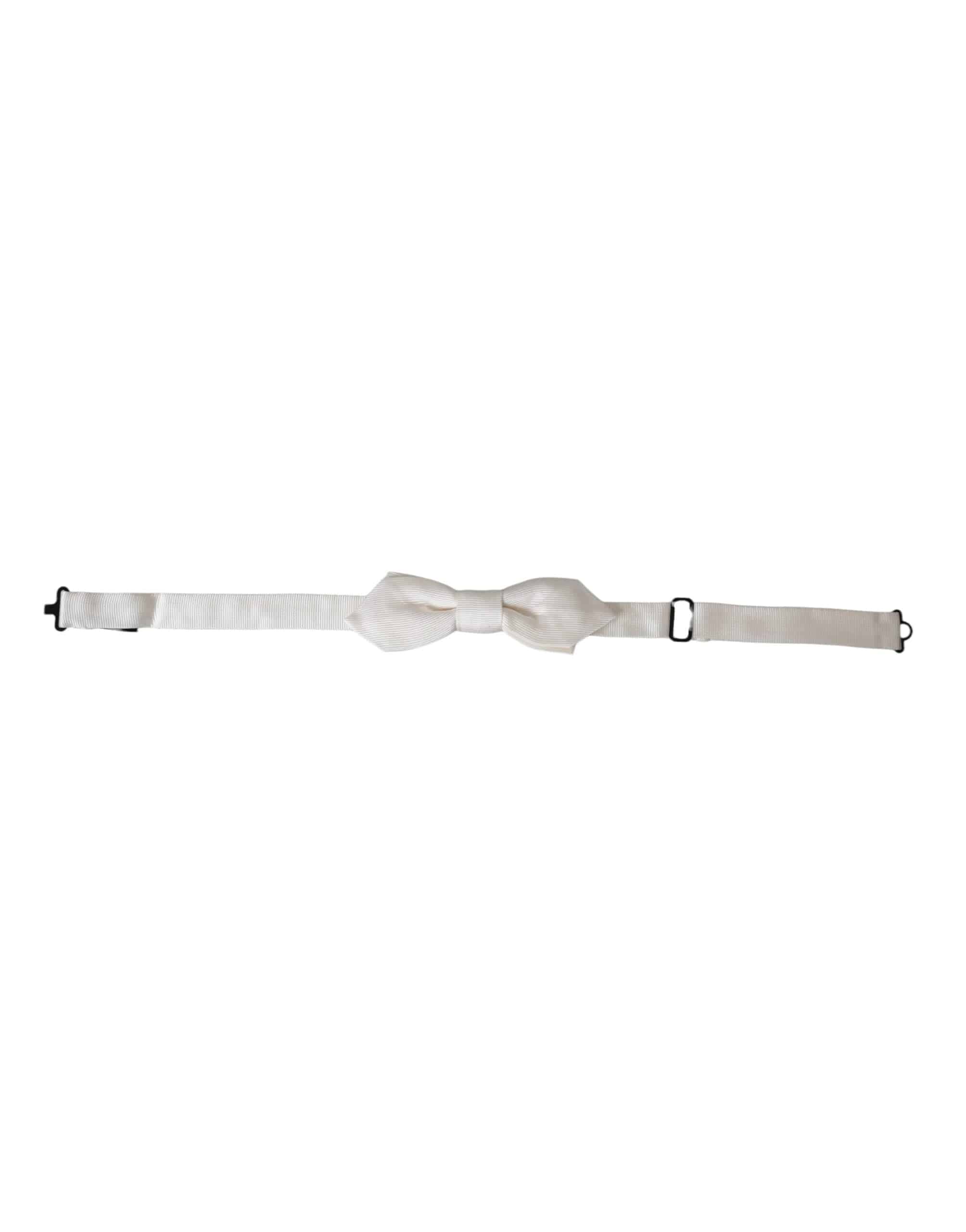 Dolce & Gabbana White Silk Adjustable Neck Men Papillon Bow Tie - ACCEXO