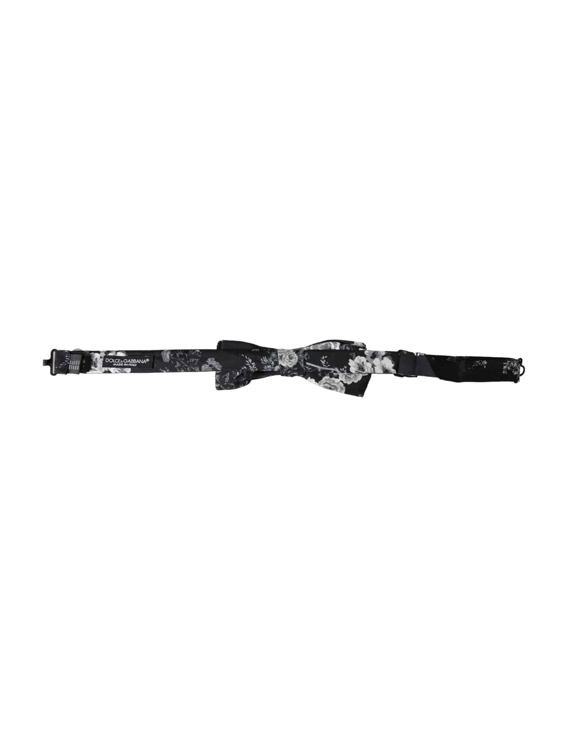 Dolce & Gabbana Black Floral Fantasy Adjustable Neck Men Bow Tie - ACCEXO
