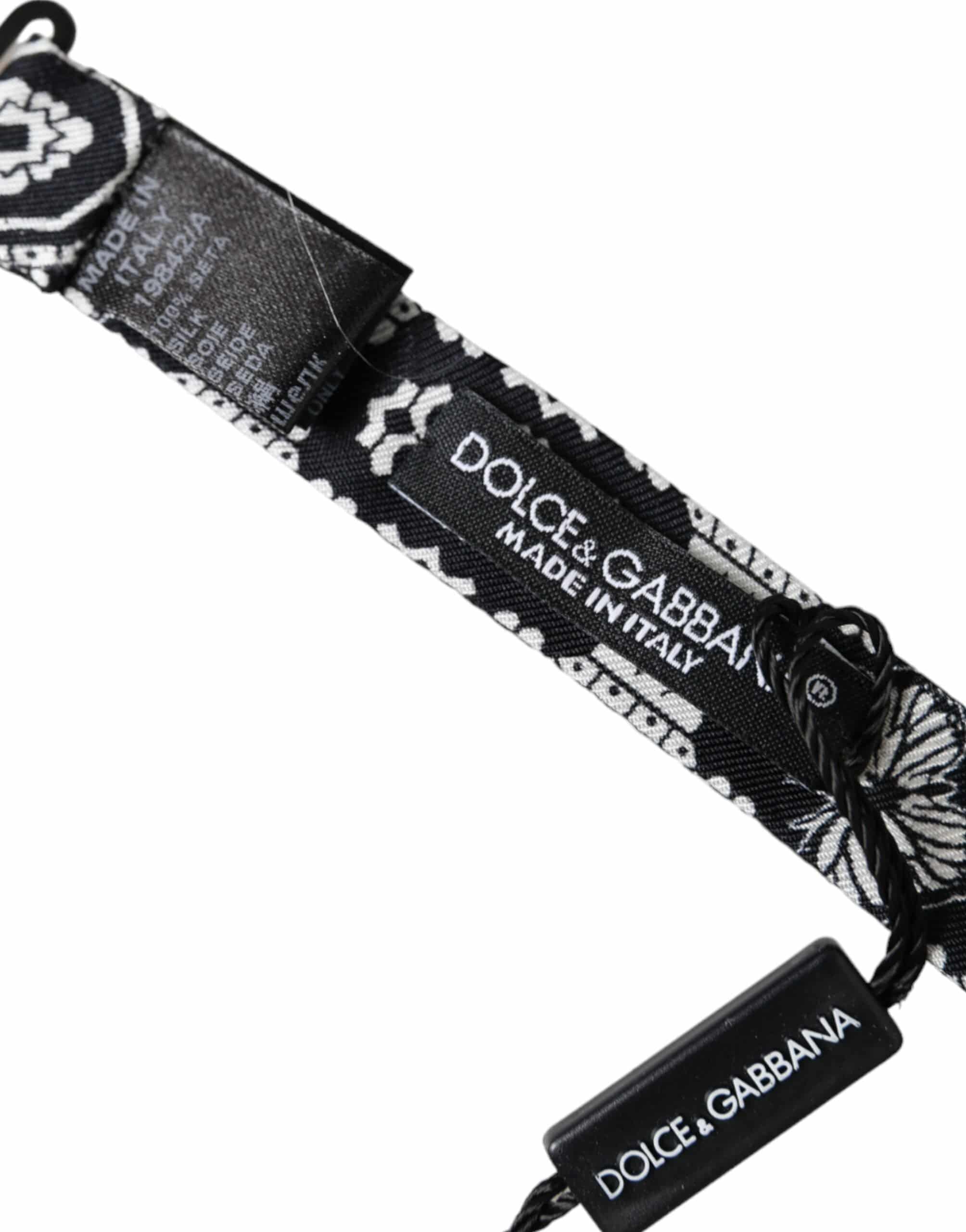 Dolce & Gabbana Black White Printed Adjustable Neck Men Bow Tie - ACCEXO