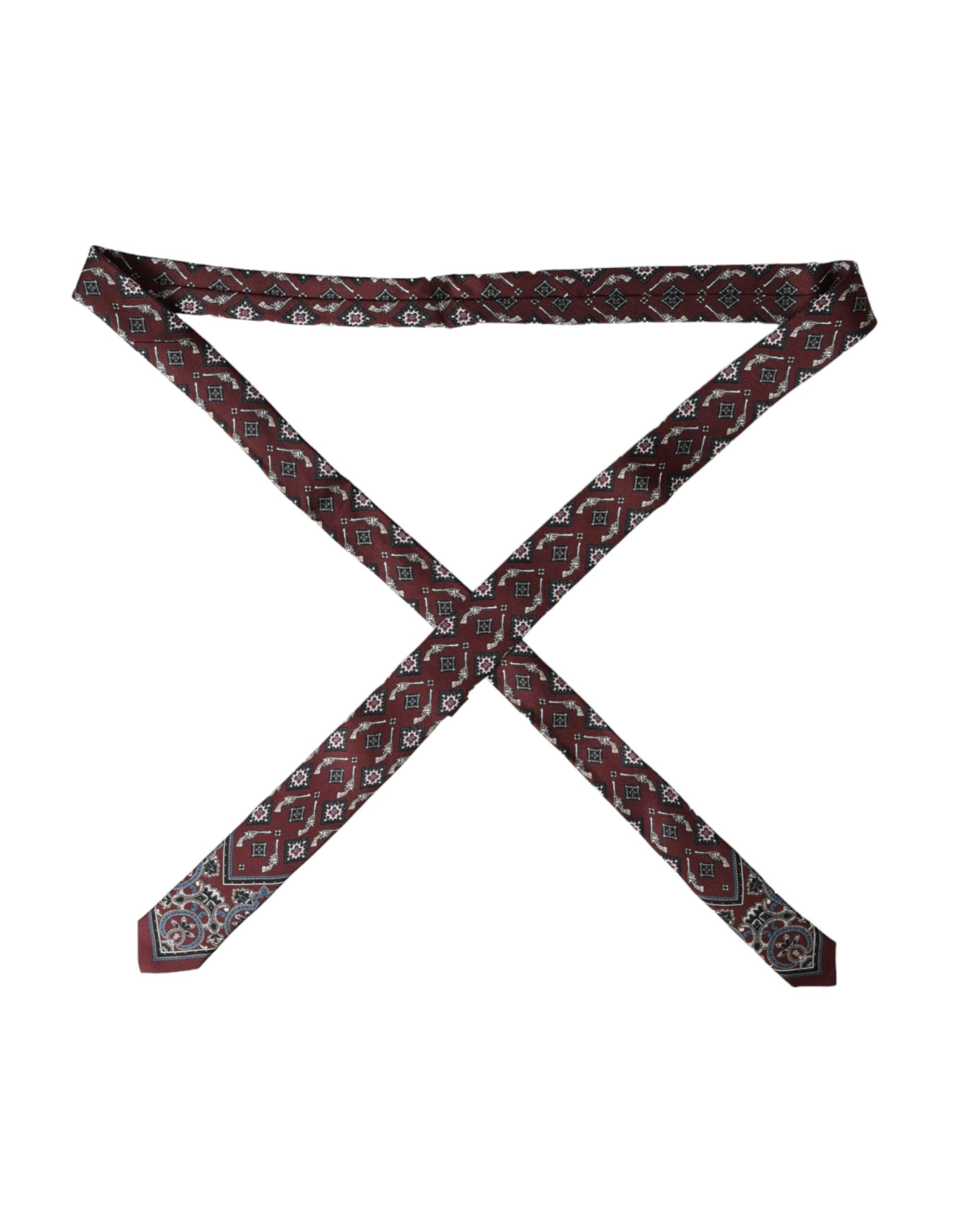 Dolce & Gabbana Bordeaux Printed 100% Silk Adjustable Men Tie - ACCEXO