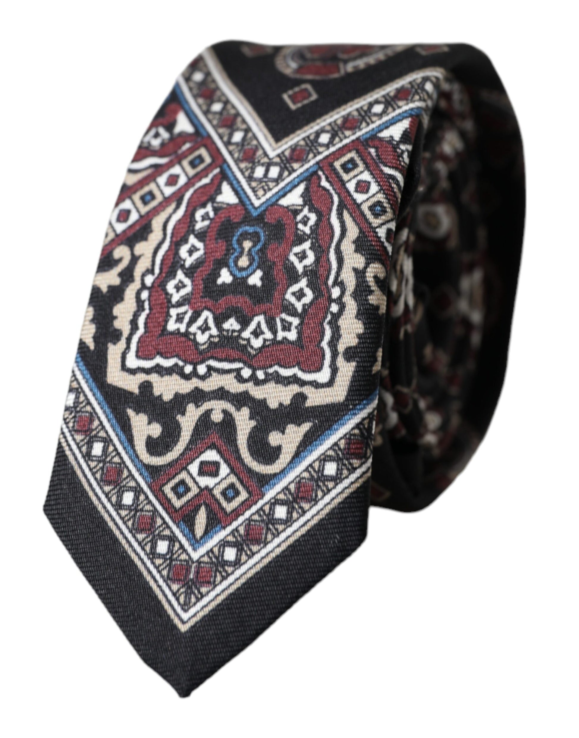 Dolce & Gabbana Black Printed 100% Silk Adjustable Men Tie - ACCEXO