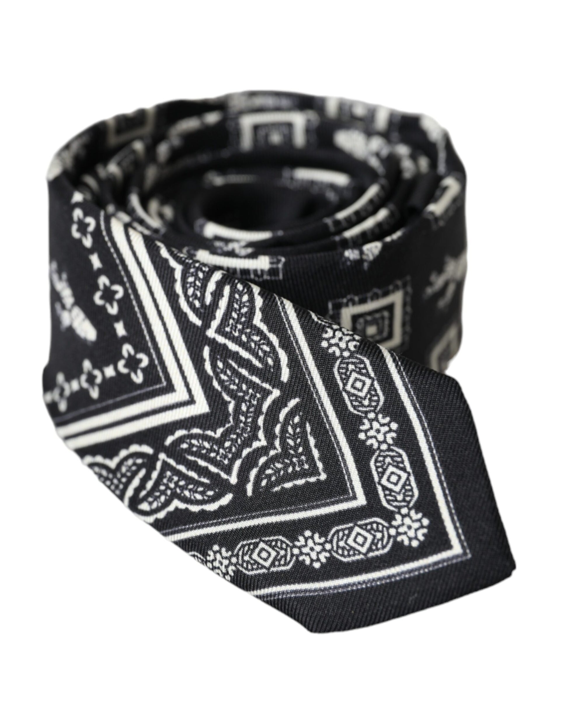 Dolce & Gabbana Black Patterned 100%Silk Adjustable Tie - ACCEXO