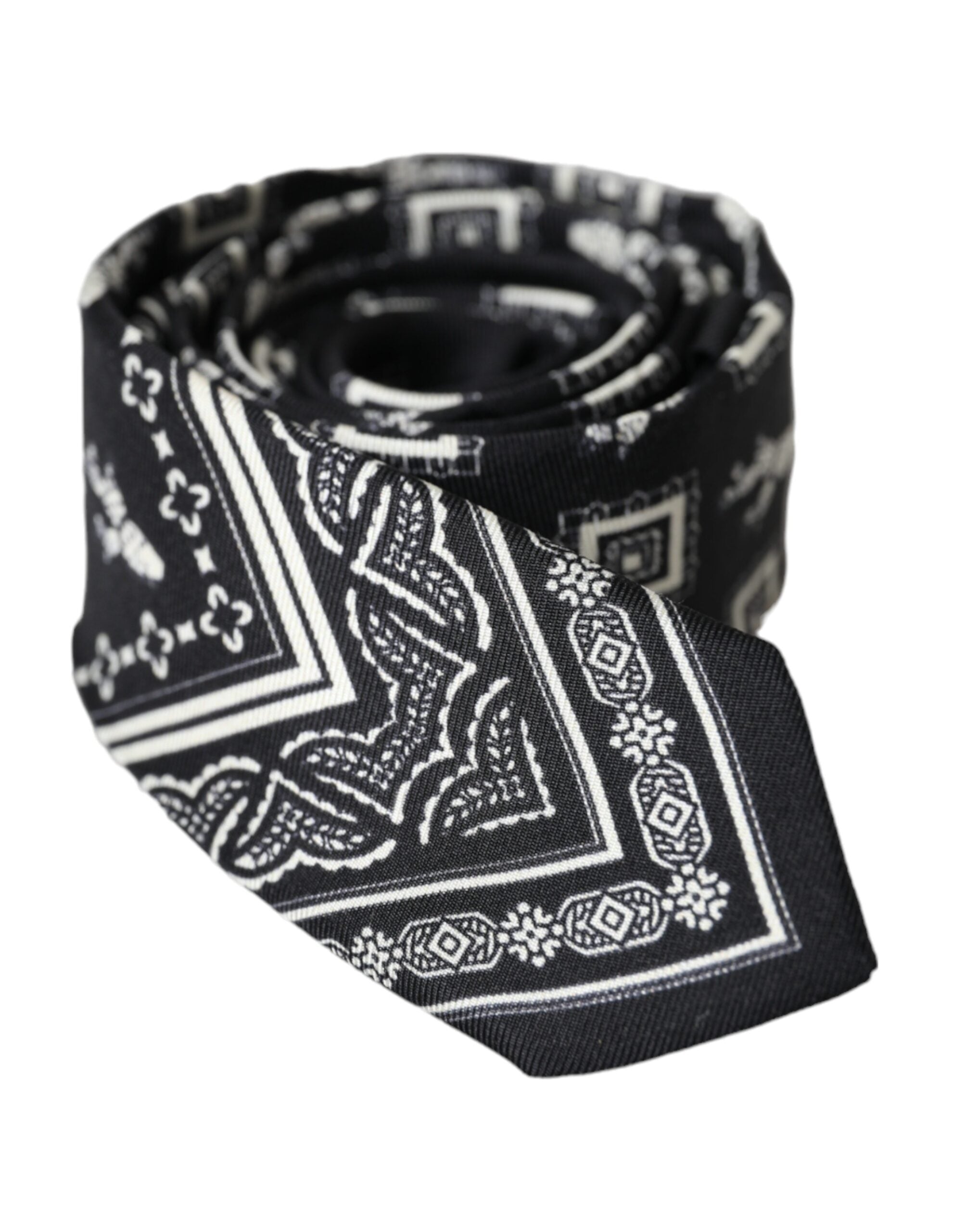 Dolce & Gabbana Black Patterned 100%Silk Adjustable Tie - ACCEXO