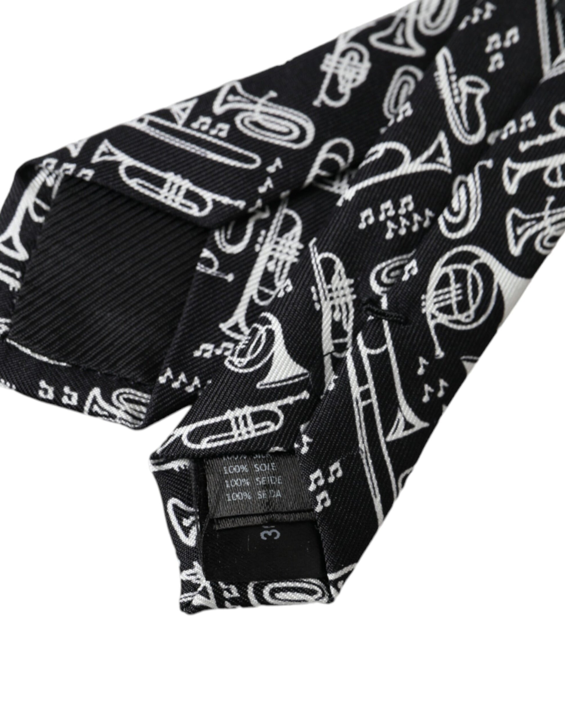 Dolce & Gabbana Black Trumpet Print Silk Adjustable Tie - ACCEXO