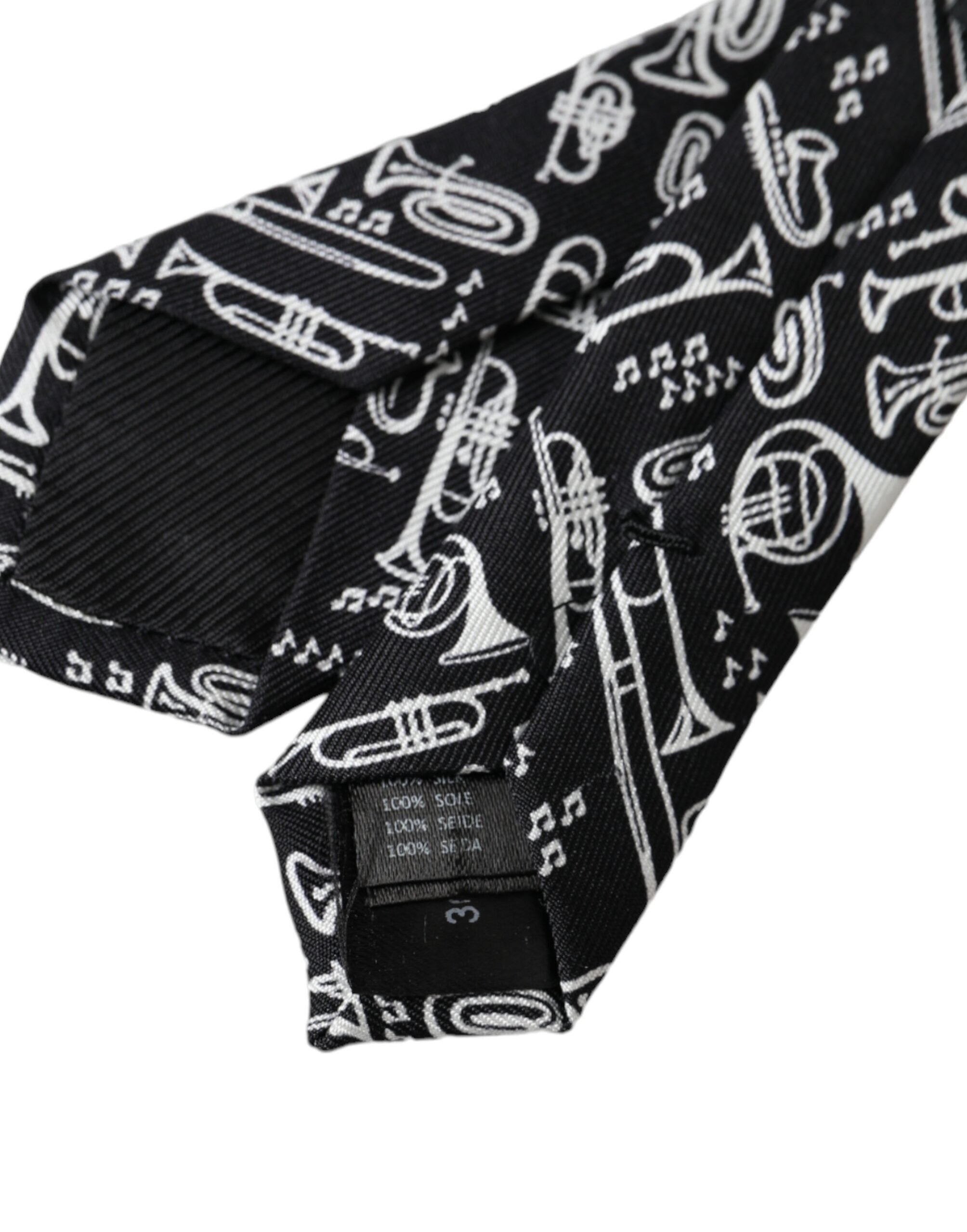 Dolce & Gabbana Black Trumpet Print Silk Adjustable Tie - ACCEXO