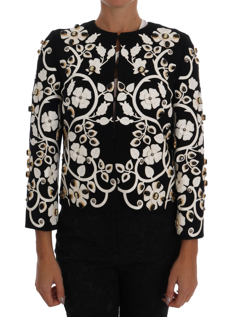 Dolce & Gabbana Floral Embroidered Crystal Wool Coat Jacket - ACCEXO