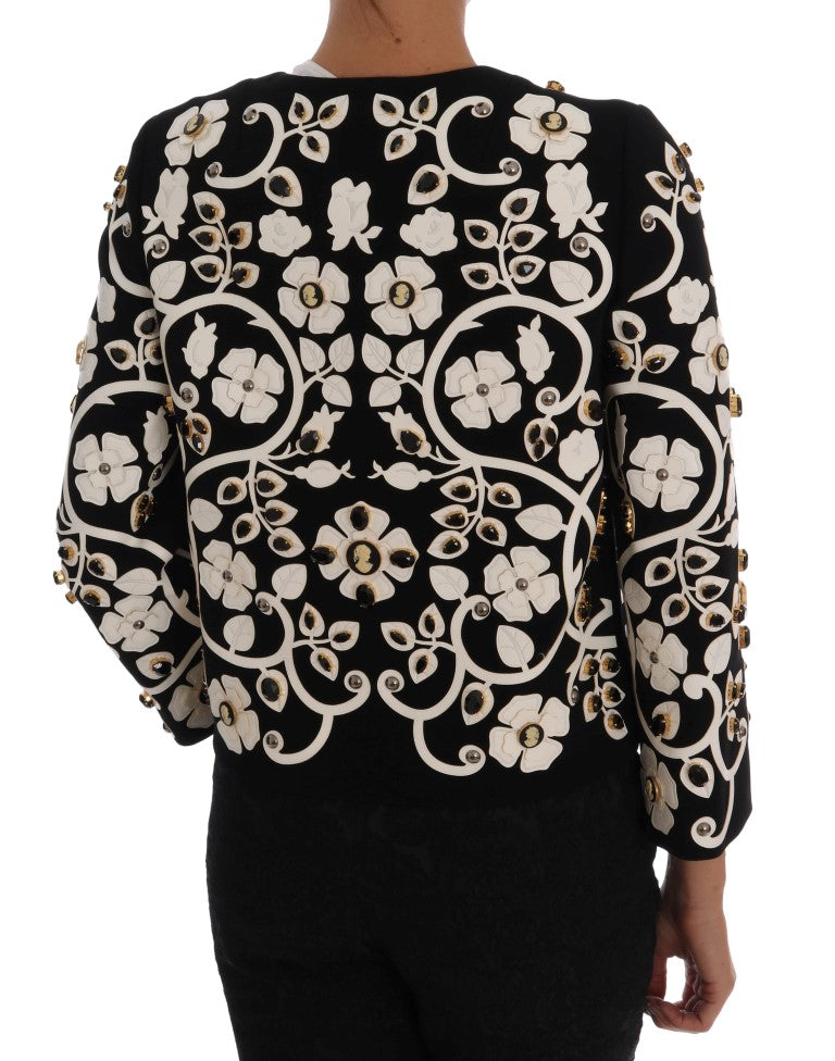 Dolce & Gabbana Floral Embroidered Crystal Wool Coat Jacket - ACCEXO