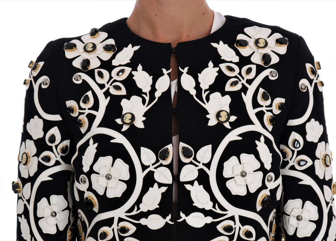 Dolce & Gabbana Floral Embroidered Crystal Wool Coat Jacket - ACCEXO
