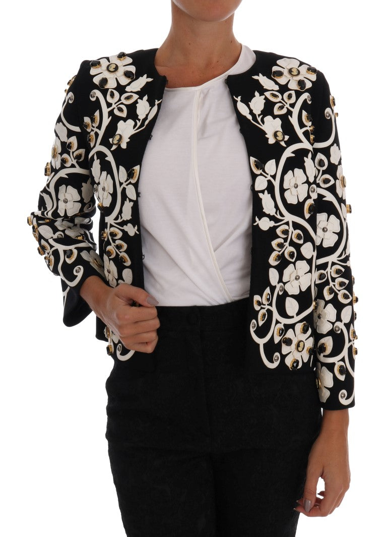 Dolce & Gabbana Floral Embroidered Crystal Wool Coat Jacket - ACCEXO