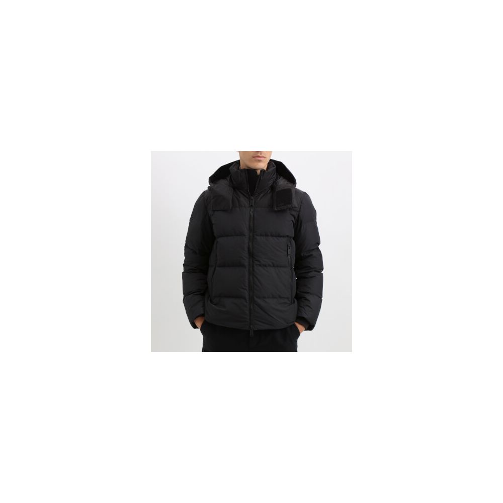 Add Black Polyester Men Jacket with Detachable Hood - ACCEXO