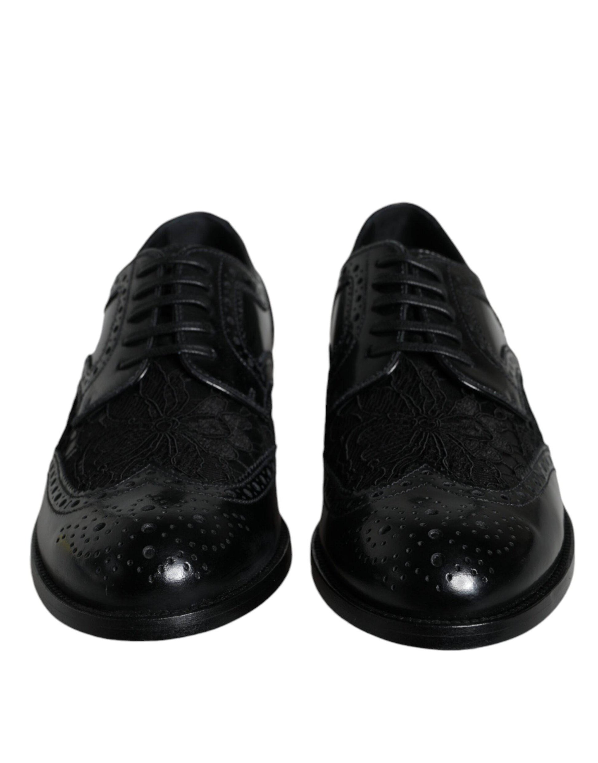 Dolce & Gabbana Black Leather Floral Lace Dress Formal Shoes - ACCEXO